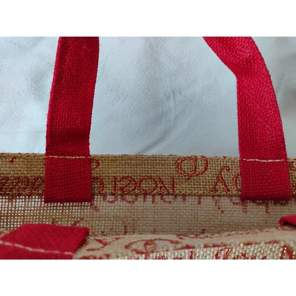 Christmas Holiday Burlap Tote Bag Happy‎ Holidays Noel Joy
